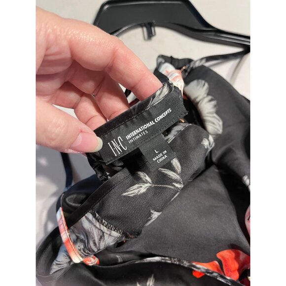 INC Intimates Black Floral Silky Slip Dress W/ Lace Accents Size L - Picture 2 of 3